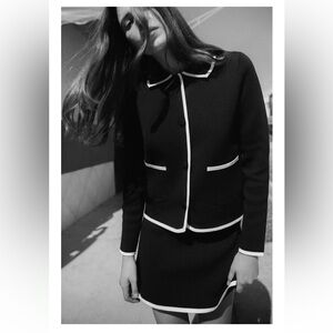 Zara Contrast Piping Knit Jacket NWT